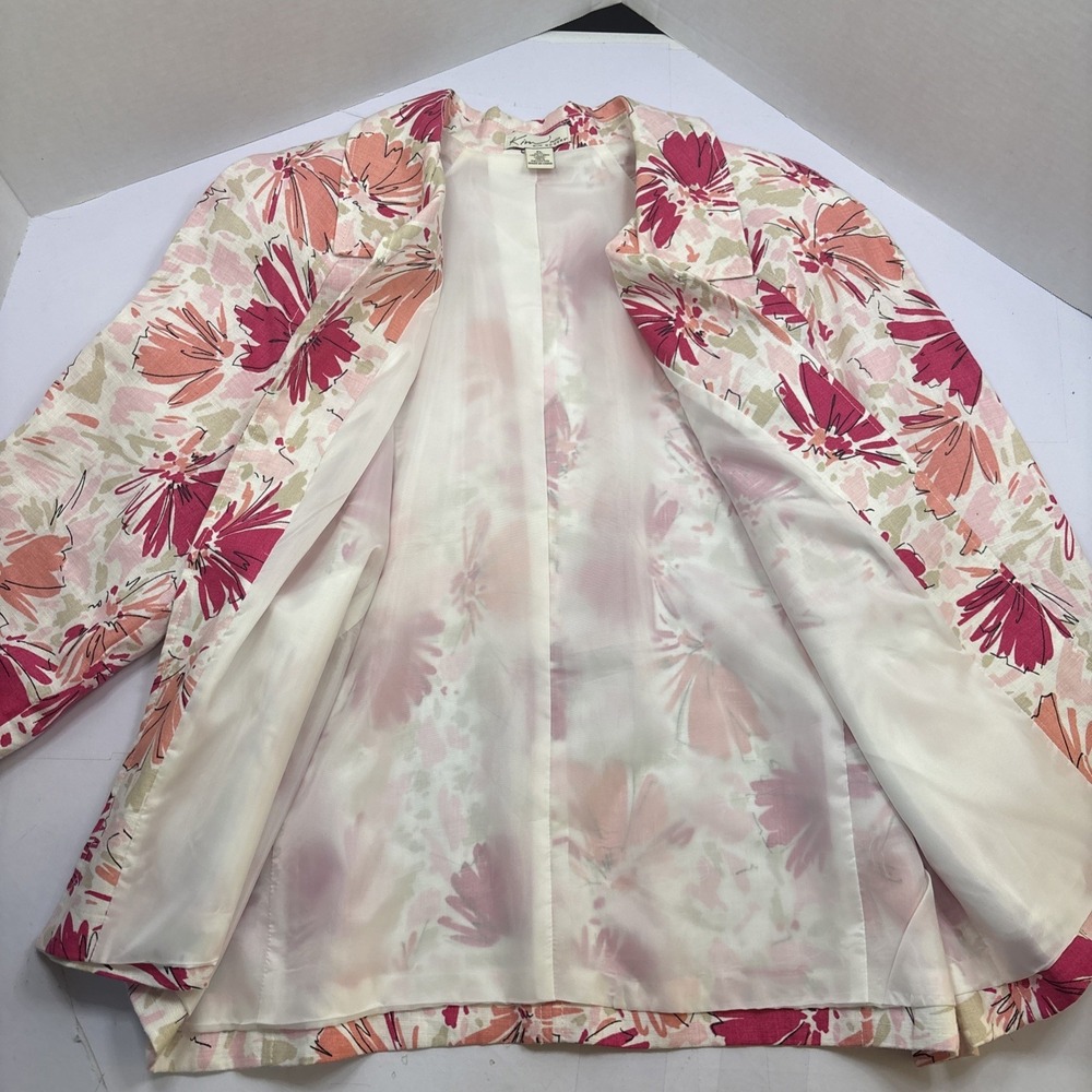 Vtg‎ Kim Rogers Women's Floral Linen Jacket Size Petite Large 3/4  Sleeve - Picture 4 of 11